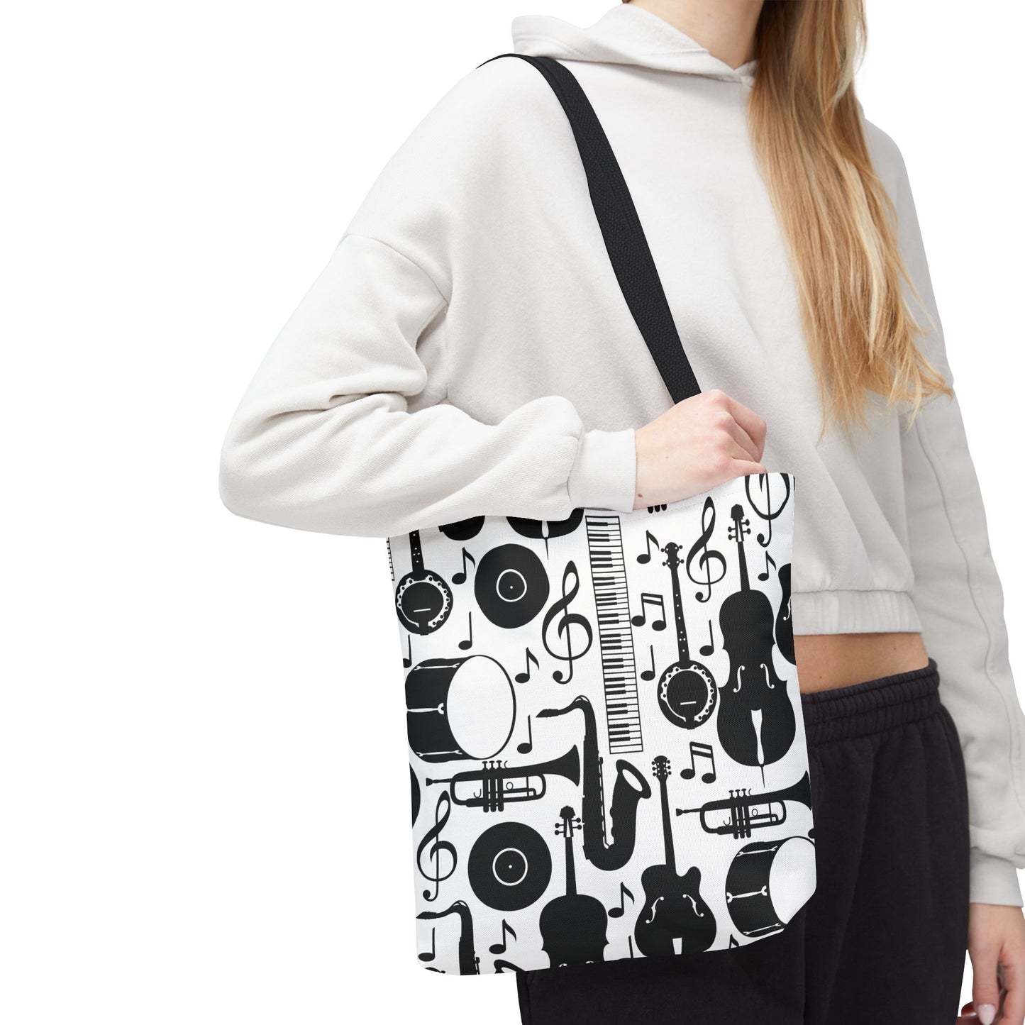 Retro Vintage Monochrome Musical Instruments Tote Bag