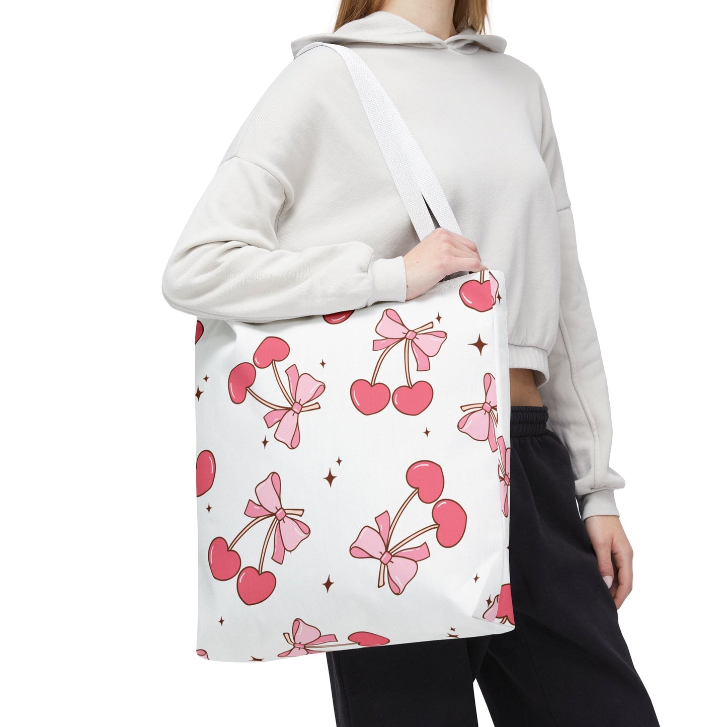 Coquette Pink Bows & Cherries Tote Bag