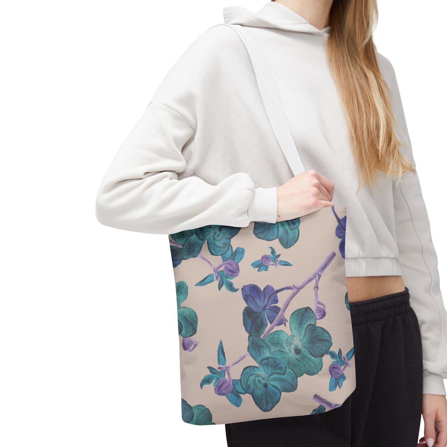 Teal Orchids Tropical Floral Tote Bag