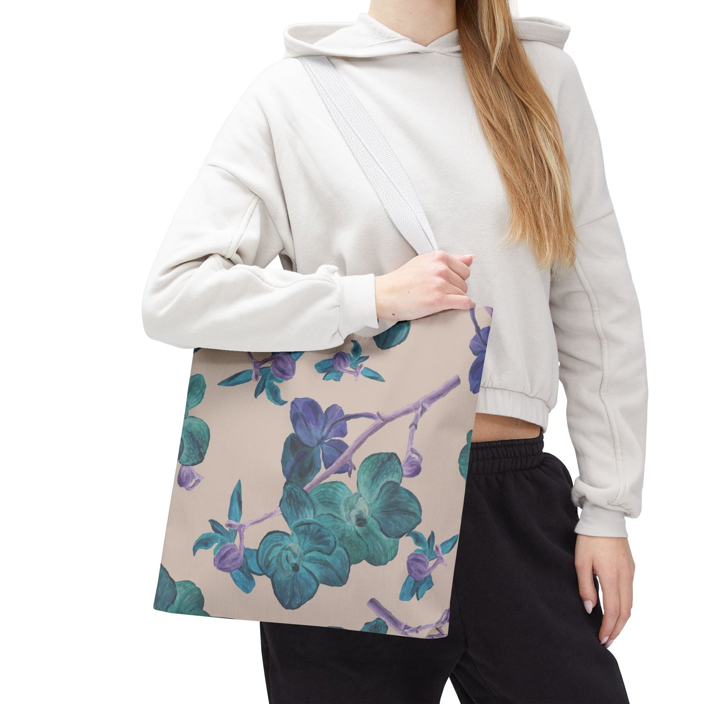 Teal Orchids Tropical Floral Tote Bag