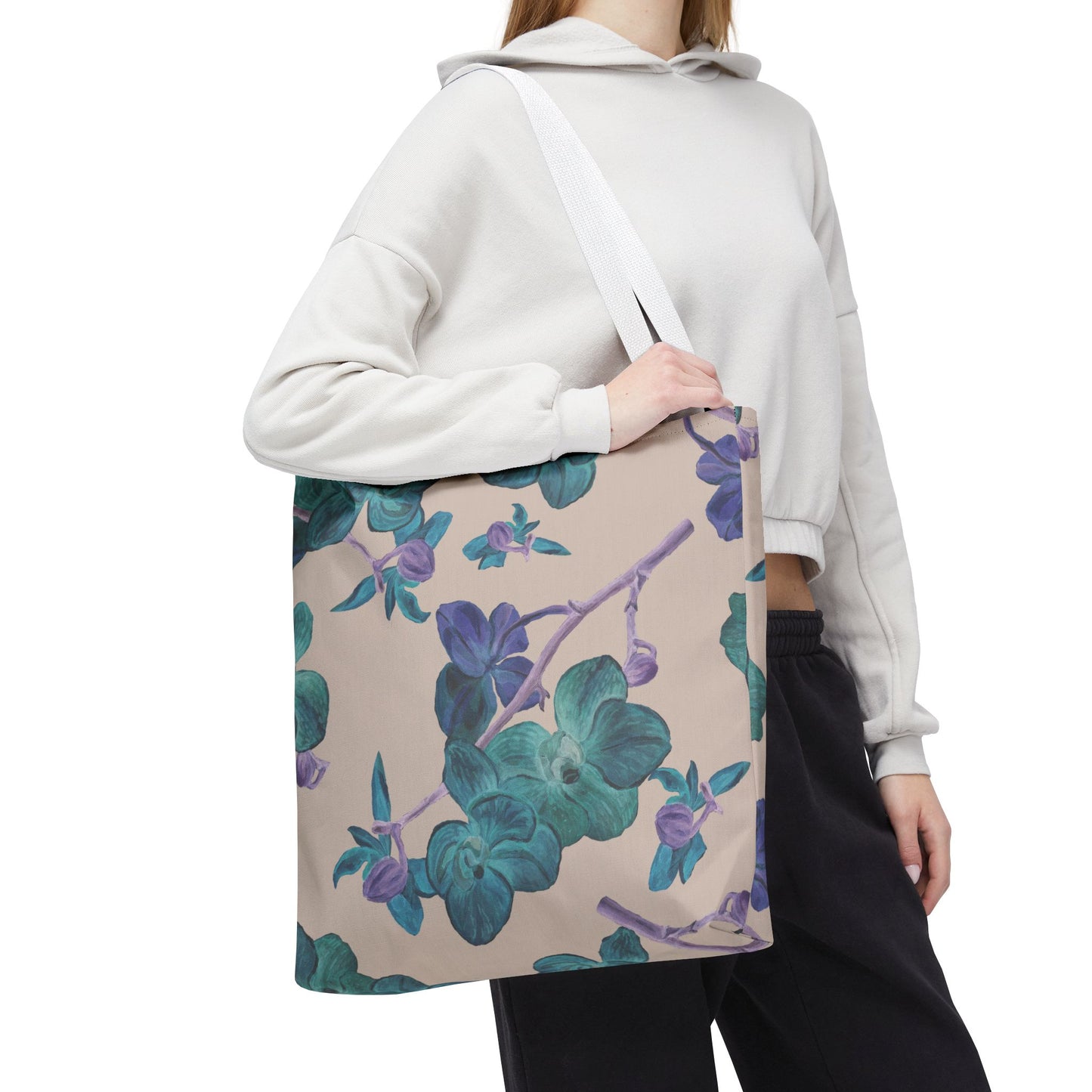 Teal Orchids Tropical Floral Tote Bag