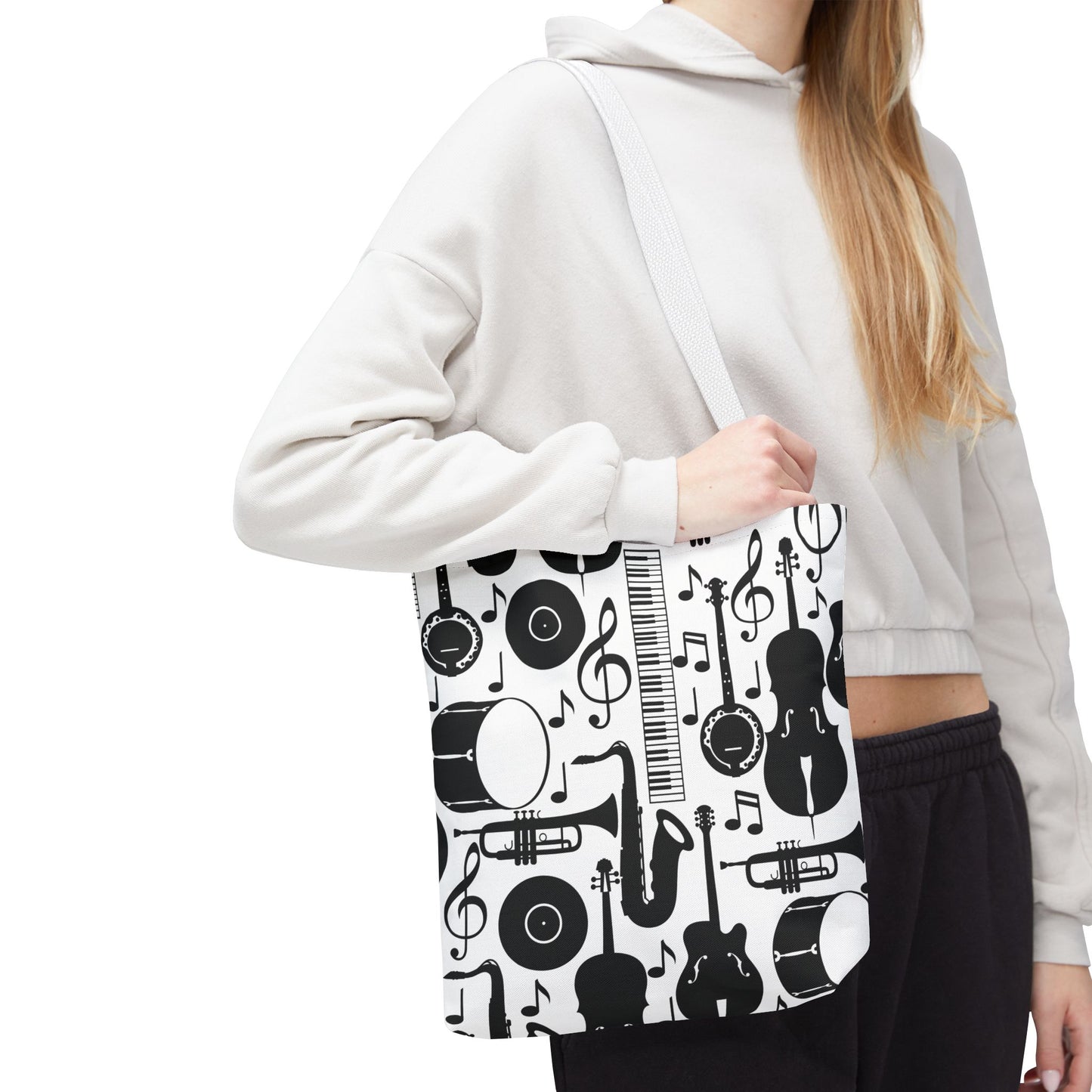Retro Vintage Monochrome Musical Instruments Tote Bag