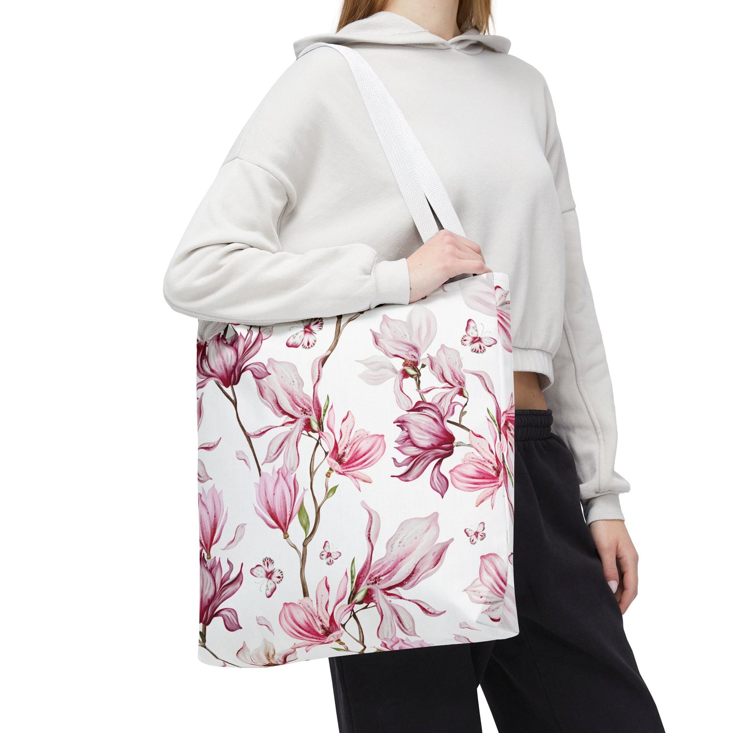 Magnolia and Butterfly Tropical Floral Tote Bag