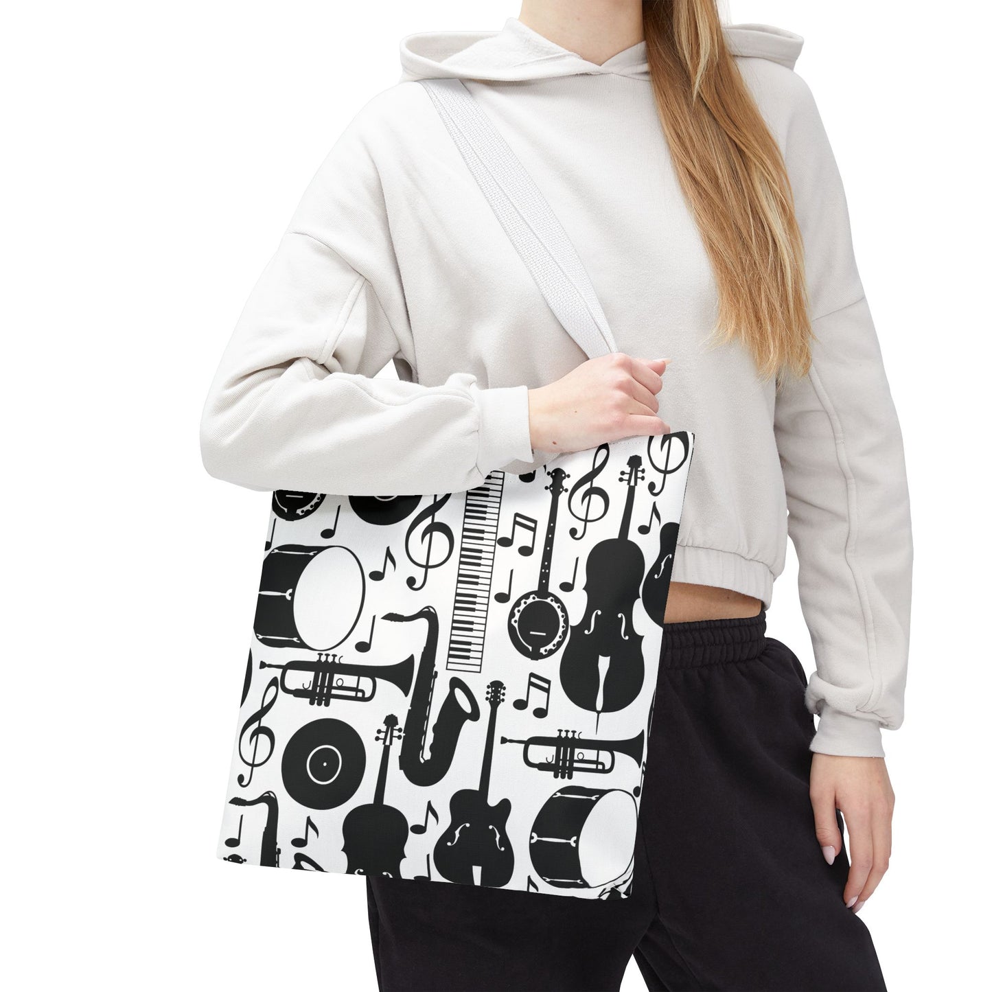 Retro Vintage Monochrome Musical Instruments Tote Bag