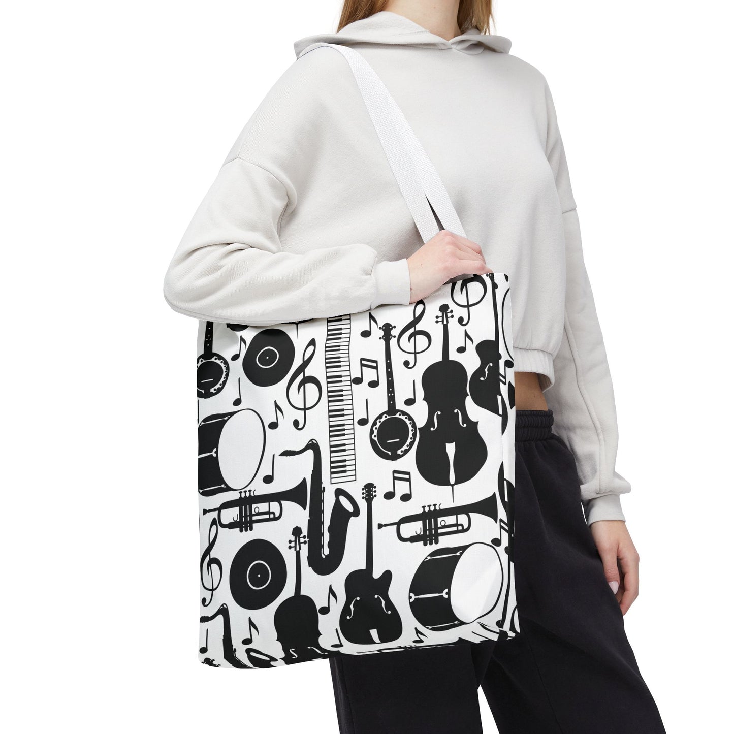Retro Vintage Monochrome Musical Instruments Tote Bag