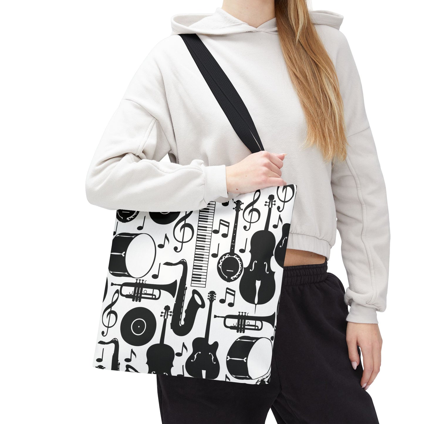 Retro Vintage Monochrome Musical Instruments Tote Bag