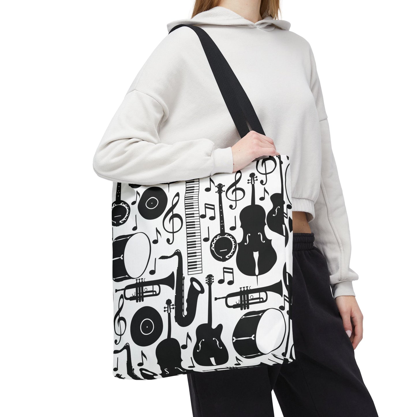 Retro Vintage Monochrome Musical Instruments Tote Bag