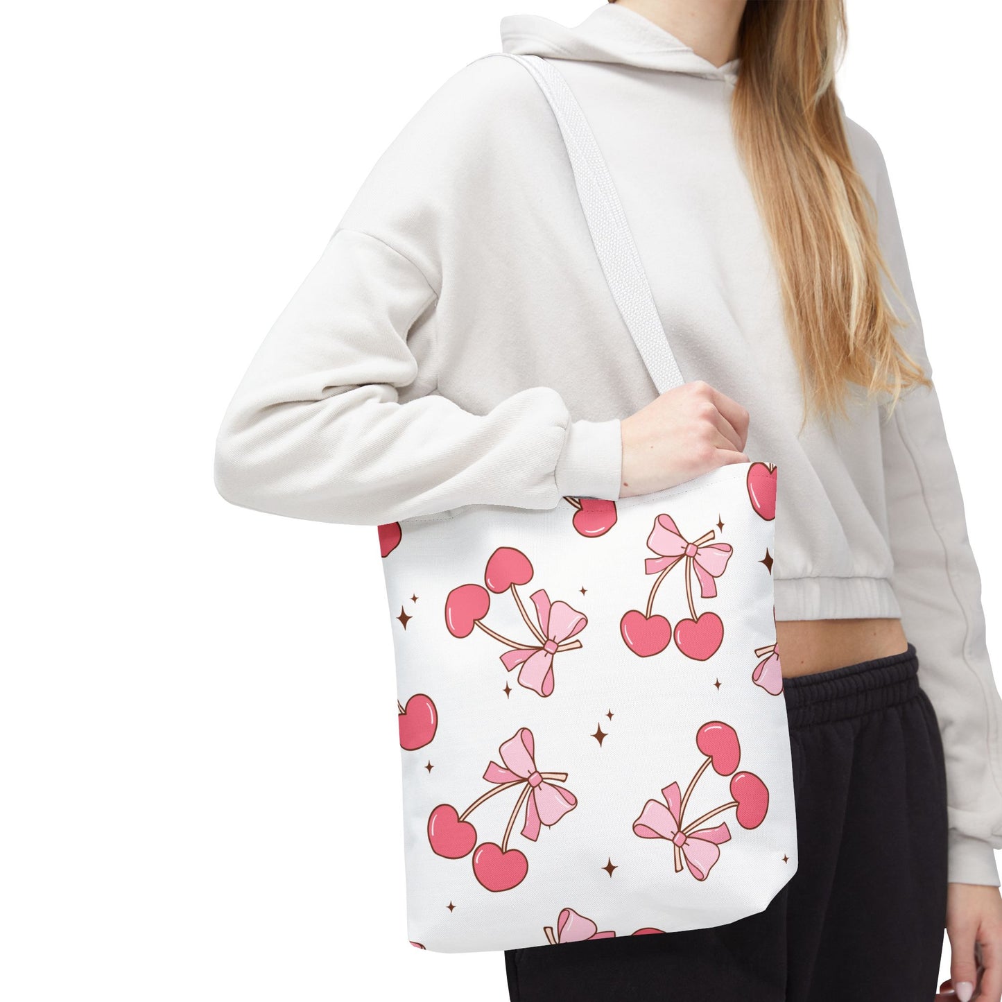Coquette Pink Bows & Cherries Tote Bag