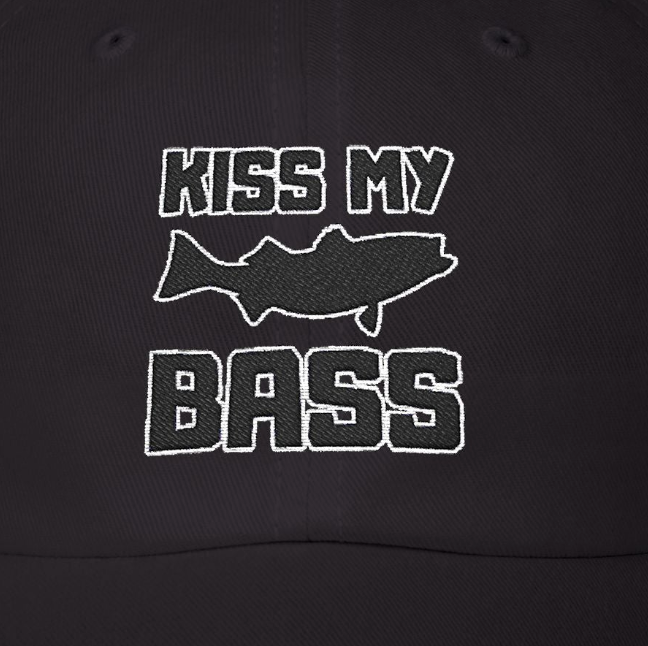 Kiss My Bass - Fishing Hat, Luxurious Embroidered Classic Adjustable Cap, Unisex Embroidery Baseball Cap, Trucker Hat