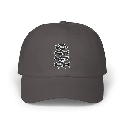 Here Fishy Fishy Fishy - Fishing Hat, Luxurious Embroidered Classic Adjustable Cap, Casual Unisex Embroidery Baseball Cap, Trucker Hat