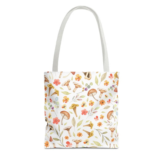 Mushrooms All over print tote bag available at Orange Moons