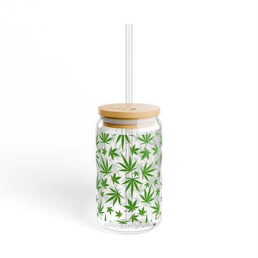 Marijuana Green Leaves Pattern Sipper Glass