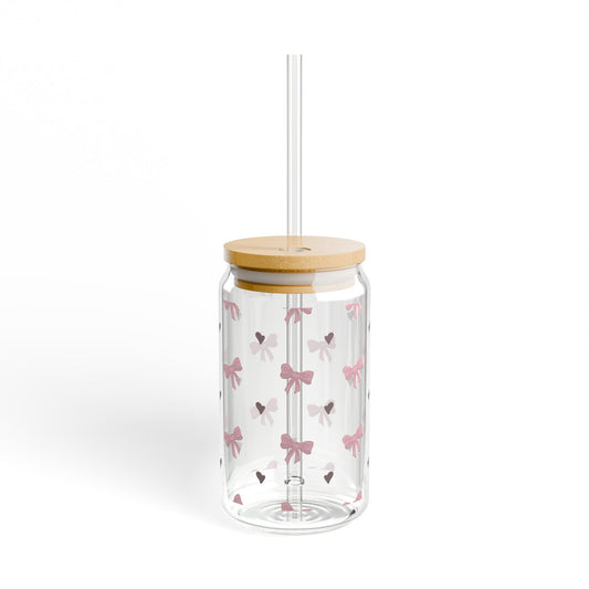 Pink Ribbon and Hearts Pattern Sipper Glass