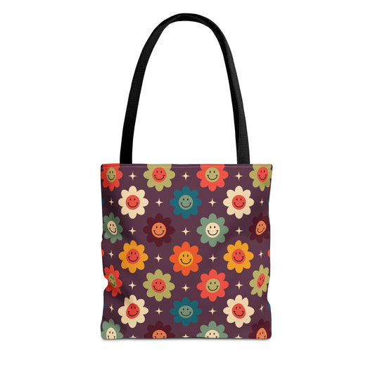 Sun flower smiley face all over print tote available at Orange Moons
