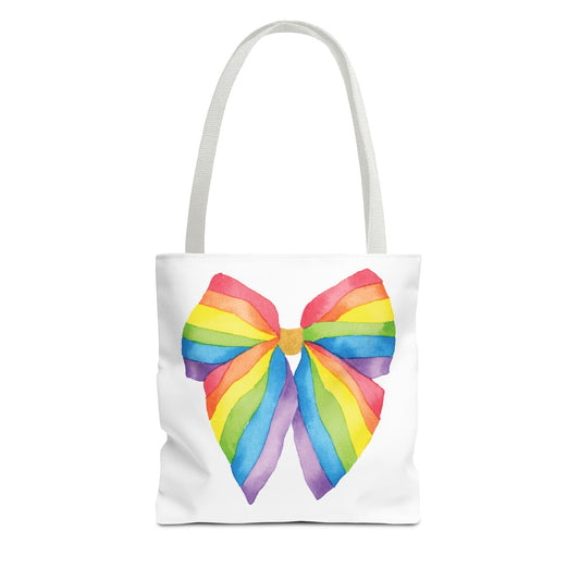 Watercolor Rainbow Bow Tote Bag