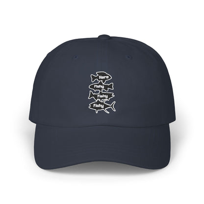 Here Fishy Fishy Fishy - Fishing Hat, Luxurious Embroidered Classic Adjustable Cap, Casual Unisex Embroidery Baseball Cap, Trucker Hat