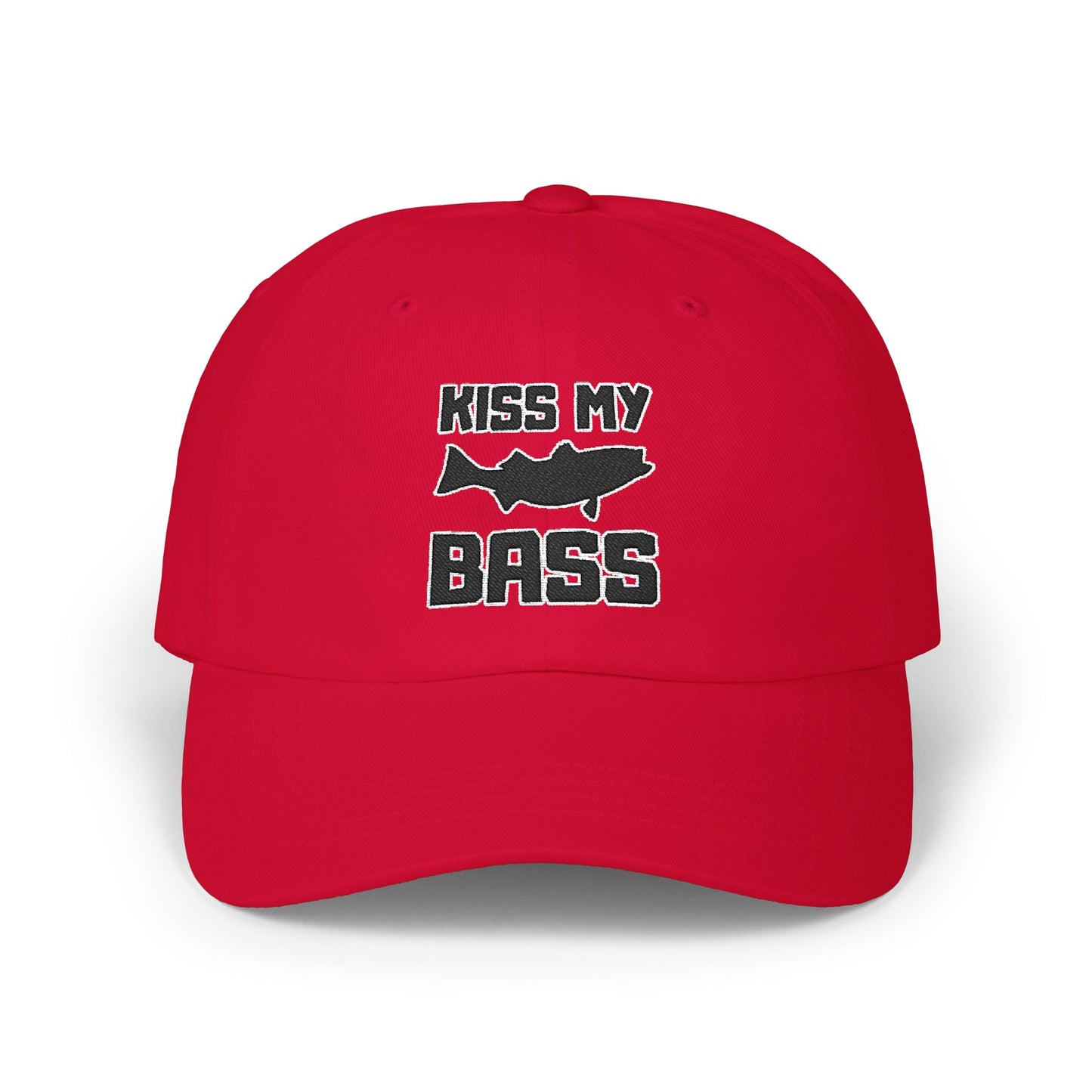 Kiss My Bass - Fishing Hat, Luxurious Embroidered Classic Adjustable Cap, Unisex Embroidery Baseball Cap, Trucker Hat