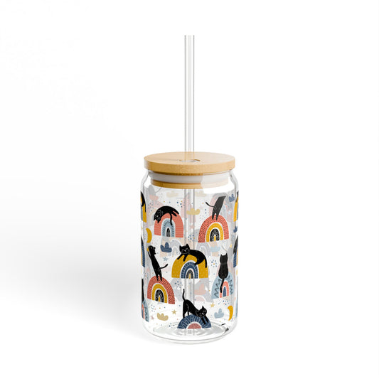 Black cat on rainbow Sipper Glass at Orange Moons