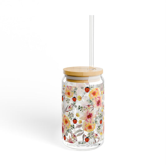 Seamless Floral Pattern Sipper Glass