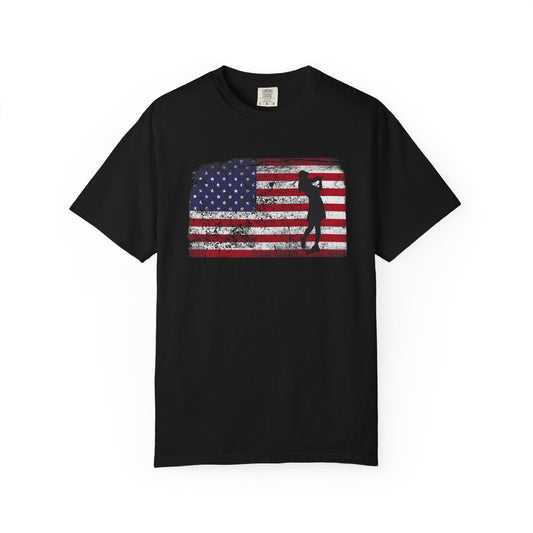American Flag Women's Golf T-shirt Tee