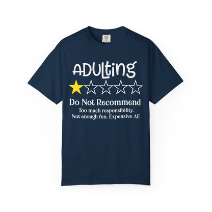 Adulting Review T-Shirt, Funny Gift for Millennials, Humor Tee for Stress Relief, Casual Everyday Wear, Great Birthday Gift