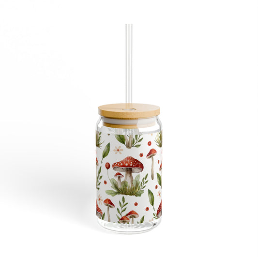 Red, White and Green Forest Mushrooms Sipper Glass