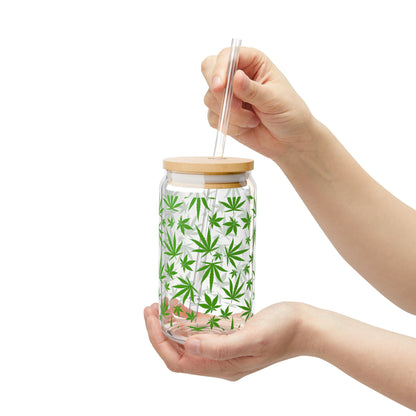 Marijuana Green Leaves Pattern Sipper Glass