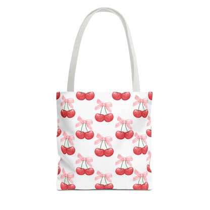 Coquette Pink Bows & Cherries Tote Bag