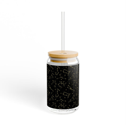 Black and Gold Zodiac Constellation Themed Sipper Glass