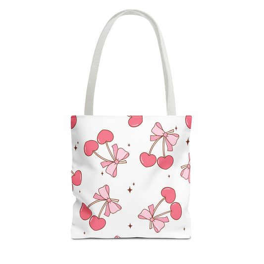 Coquette Pink Bows & Cherries Tote Bag