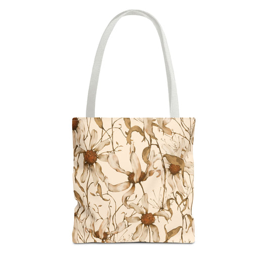 Retro Vintage Sepia Daisies Floral Tote Bag