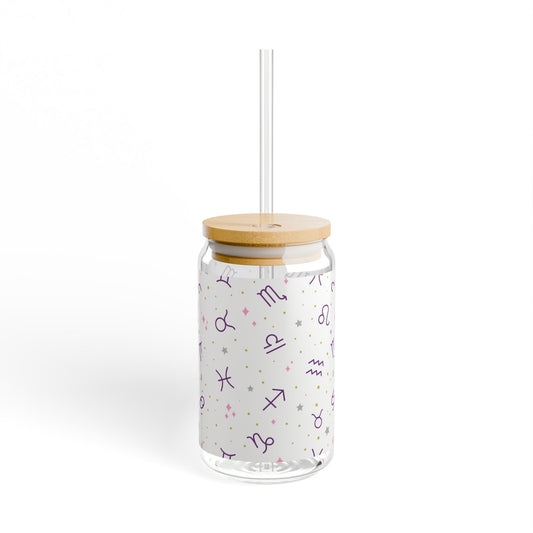 Purple Zodiac Sign pattern Sipper Glass