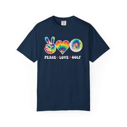 Peace Love Golf T-shirt, Funny Tee, Hippie Golf Tee, Tie Dye Golf Shirt