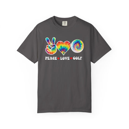 Peace Love Golf T-shirt, Funny Tee, Hippie Golf Tee, Tie Dye Golf Shirt