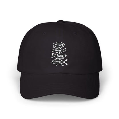 Here Fishy Fishy Fishy - Fishing Hat, Luxurious Embroidered Classic Adjustable Cap, Casual Unisex Embroidery Baseball Cap, Trucker Hat