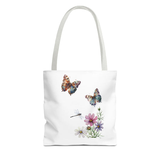 Watercolor Butterfly, Firefly & Flowers Tote Bag