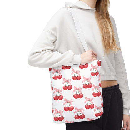 Coquette Pink Bows & Cherries Tote Bag