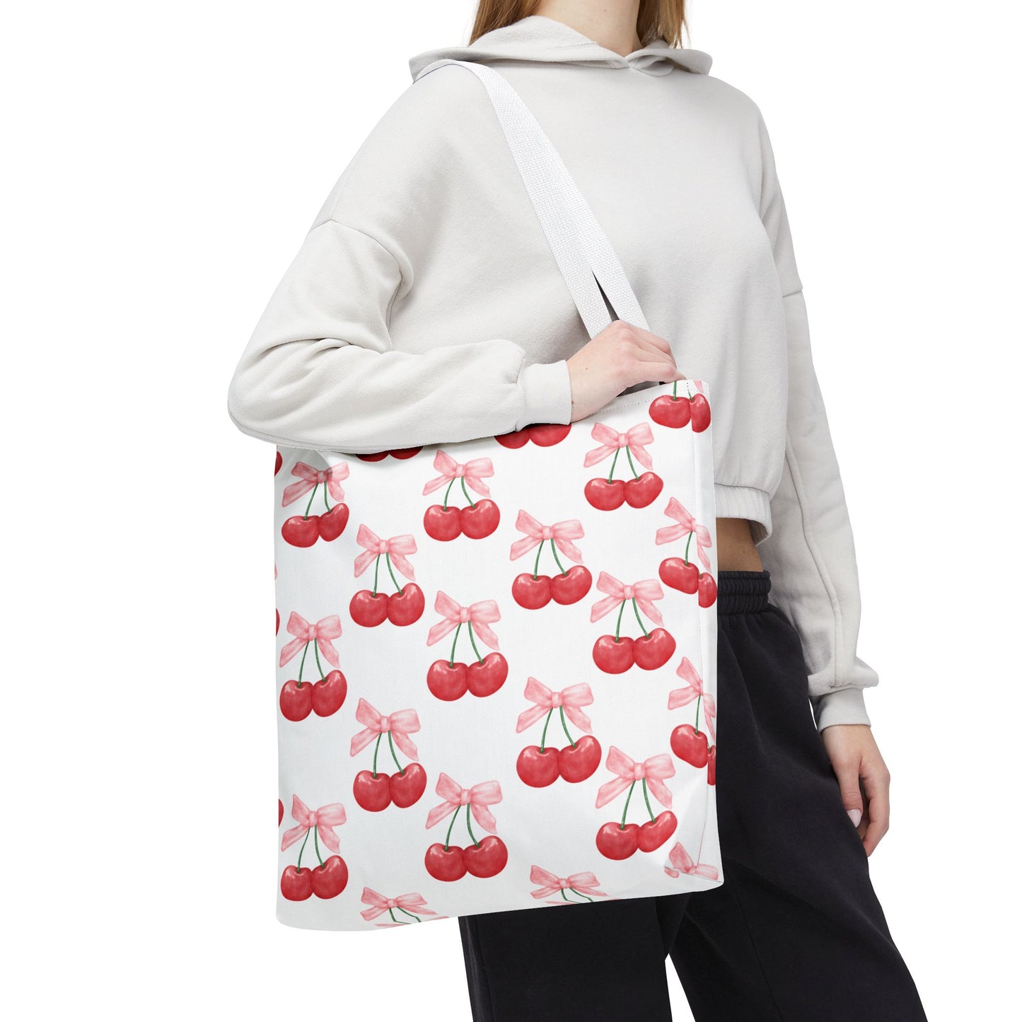 Coquette Pink Bows & Cherries Tote Bag