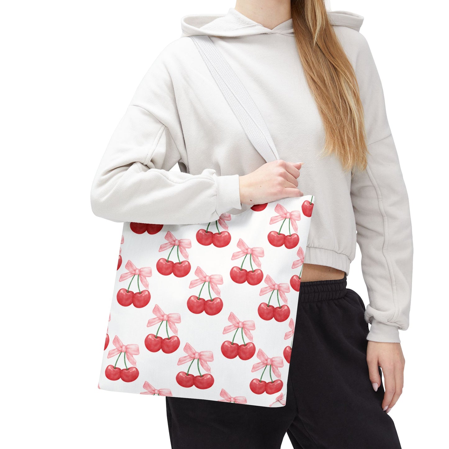 Coquette Pink Bows & Cherries Tote Bag